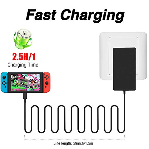 YCCSKY Charger for Nintendo Switch,AC Adapter for Nintendo Switch - Fast Travel Wall Charger with 5FT USB Type C Cable 15V/2.6A Power Supply for Nintendo Switch Supports TV Mode and Dock Station