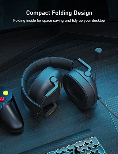 SENZER SG500 Surround Sound Pro Gaming Headset with Noise Cancelling Microphone - Detachable Memory Foam Ear Pads - Portable Foldable Headphones for PC, PS4, PS5, Xbox One, Switch