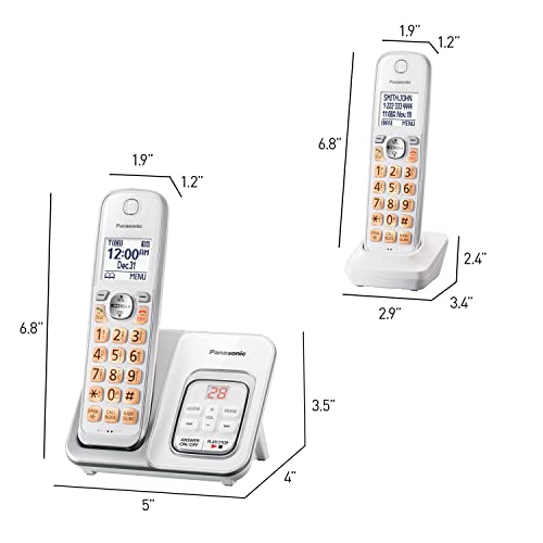 Panasonic DECT 6.0 Expandable Cordless Phone with Answering Machine and Smart Call Block - 2 Cordless Handsets - KX-TGD632W (White/Silver)