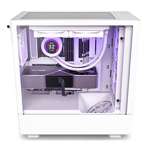 NZXT H5 Flow Compact ATX Mid-Tower PC Gaming Case – High Airflow Perforated Front Panel – Tempered Glass Side Panel – Cable Management – 2 x 120mm Fans Included – 280mm Radiator Support – White