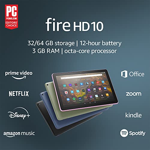 Amazon Fire HD 10 tablet, 10.1", 1080p Full HD, 32 GB, latest model (2021 release), Lavender