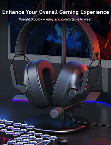 SENZER SG500 Surround Sound Pro Gaming Headset with Noise Cancelling Microphone - Detachable Memory Foam Ear Pads - Portable Foldable Headphones for PC, PS4, PS5, Xbox One, Switch