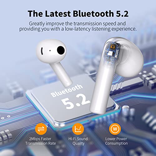 Wireless Earbuds, Bluetooth Earbuds Environmental Noise Cancellation 4 Mic Call Noise Cancelling Mini Earbuds, Bluetooth 5.2 Light Weight Deep Bass Headphones for Work, Home Office