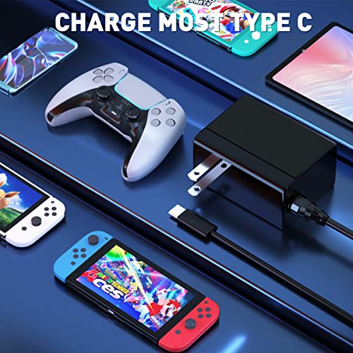 Charger for Nintendo Switch and Switch Lite and Switch OLED, Support Nintendo Switch TV Dock Mode AC Power Supply Adapter, 5FT Type C Charger Cable for Switch. Output 15V2.6A Fast Charge Switch