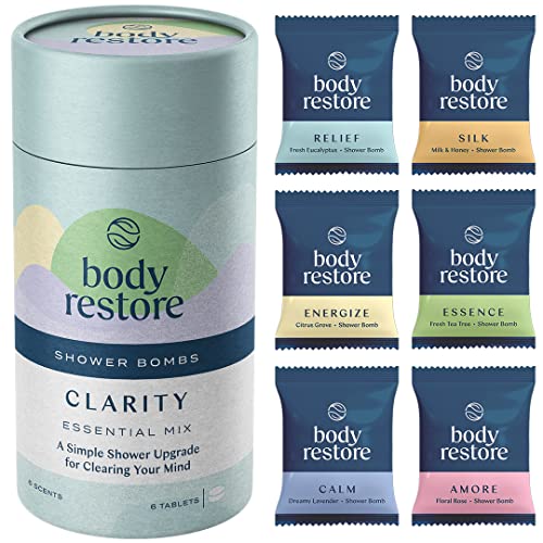 BodyRestore Shower Steamers Aromatherapy 6 Packs Clarity Tube - Mothers Day Gifts, Relaxation Birthday Gifts for Women and Men, Stress Relief and Luxury Self Care Gifts for Mom, Shower Bath Bombs