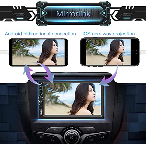 7inch Car Stereo Double Din Radio Touchscreen with Backup Camera Multimedia Car Audio Support Mirror Link ,Bluetooth Caller ID,FM/MP3/MP4/USB/Subwoofer,Aux Input Car Audio Receivers