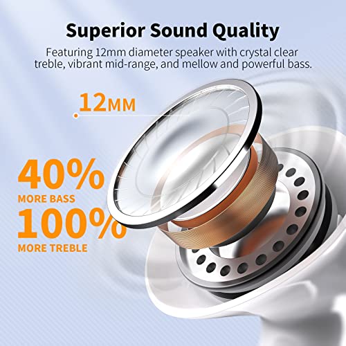 Wireless Earbuds, Bluetooth Earbuds Environmental Noise Cancellation 4 Mic Call Noise Cancelling Mini Earbuds, Bluetooth 5.2 Light Weight Deep Bass Headphones for Work, Home Office