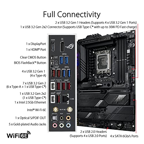 ASUS ROG Strix Z790-E Gaming WiFi 6E LGA 1700(Intel® 12th&13th Gen) ATX Gaming Motherboard(PCIe 5.0, DDR5,18+1 Power Stages,2.5 Gb LAN,Thunderbolt 4,5xM.2, 1xPCIe 5.0 M.2,Front Panel USB 3.2 Port)