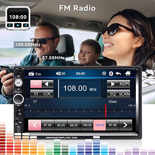CAMECHO 7" Double Din Car Stereo Audio Bluetooth MP5 Player USB FM Multimedia Radio+ 4 LED Mini Backup Camera with Steering Wheel Remote Support Mobile Phone Synchronization (Used in Android /iOS)