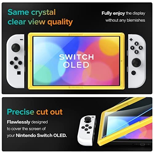 ivoler [4 Pack] Tempered Glass Screen Protector Designed for Nintendo Switch OLED Model 2021 with [Alignment Frame] Transparent HD Clear[Updated Version] Screen Protector for Nintendo Switch OLED 7''