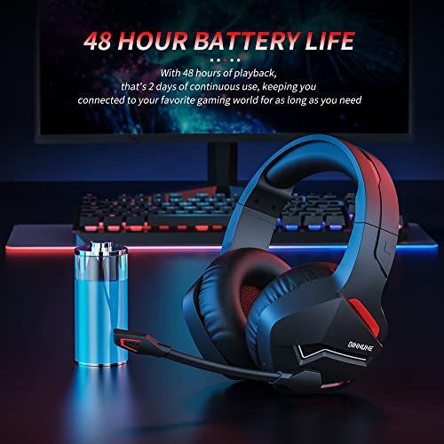 BINNUNE Wireless Gaming Headset with Microphone for PC PS4 PS5 Playstation 4 5, 2.4G Wireless Bluetooth USB Gamer Headphones with Mic for Laptop Computer