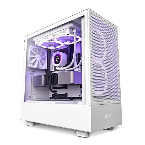 NZXT H5 Flow Compact ATX Mid-Tower PC Gaming Case – High Airflow Perforated Front Panel – Tempered Glass Side Panel – Cable Management – 2 x 120mm Fans Included – 280mm Radiator Support – White